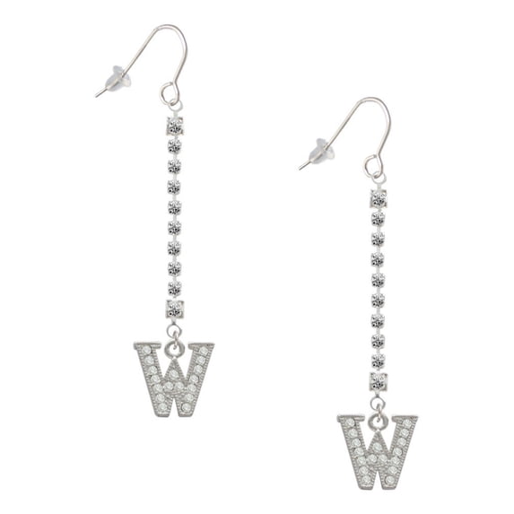 Delight Jewelry Silvertone Crystal Initial - W - Silver-tone Long Sparkle Dangle French Earrings