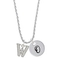 thumbnail image 1 of Delight Jewelry Silvertone Crystal Initial - W - Silvertone Script Initial Disc - O - Charm Necklace, 20"+3", 1 of 4