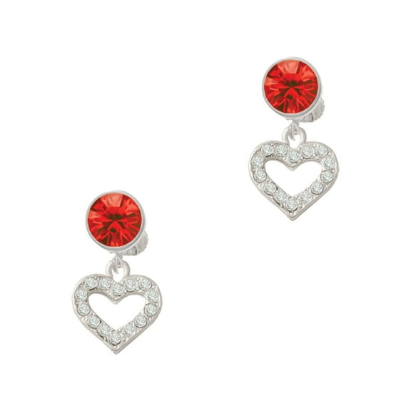 Delight Jewelry Silvertone Crystal Open Heart Red Crystal Clip on Earrings