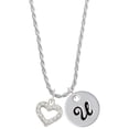 thumbnail image 1 of Delight Jewelry Silvertone Crystal Open Heart Silvertone Script Initial Disc - U - Charm Necklace, 20"+3", 1 of 4