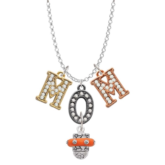 Delight Jewelry Silvertone Crystal Orange Spinner Multi-Colored Crystal Mom Charm Necklace