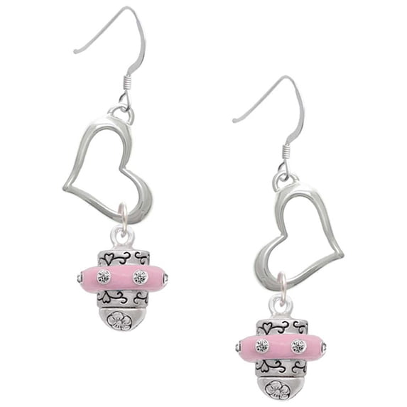 Delight Jewelry Silvertone Crystal Pink Spinner Open Heart French Earrings