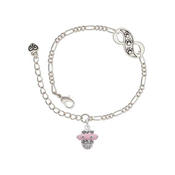 Delight Jewelry Silvertone Crystal Pink Spinner Silver-tone Paw Infinity Link Chain Bracelet, 6"+2" Extender