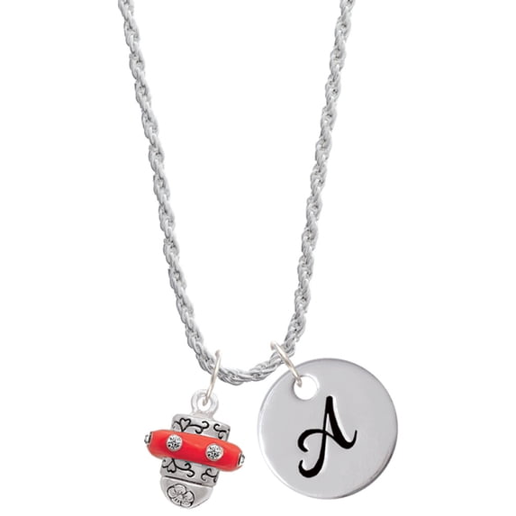 Delight Jewelry Silvertone Crystal Red Spinner Silvertone Script Initial Disc - A - Charm Necklace, 20"+3"