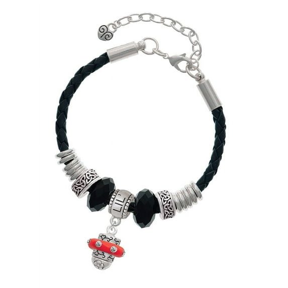 Delight Jewelry Silvertone Crystal Red Spinner Sister Celtic Knot Leather Bead Bracelet, 7"+2" Extender