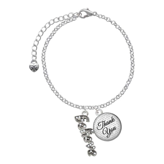 Delight Jewelry Silvertone Crystal Script ''Believe'' - Domed Thank You Charm Bracelet, 6"+2"
