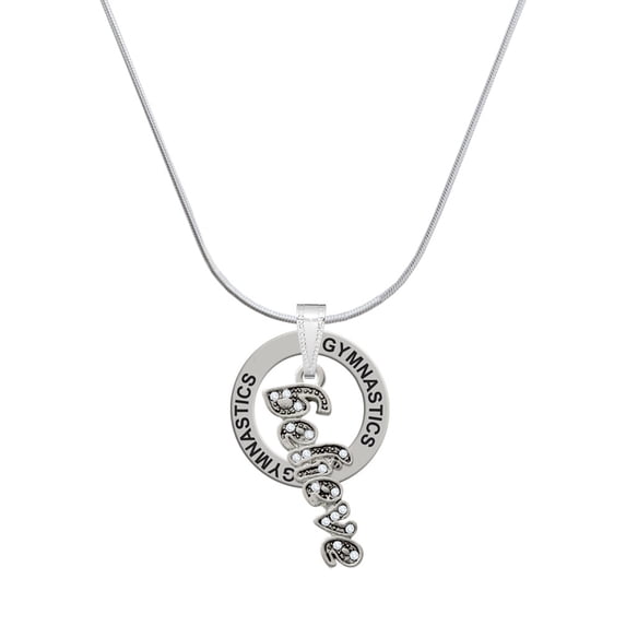 Delight Jewelry Silvertone Crystal Script ''Believe'' Gymnastics Ring Charm Necklace, 18"