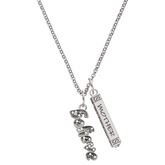 Delight Jewelry Silvertone Crystal Script ''Believe'' Silvertone Mother Daughter Bar Charm Necklace, 23"