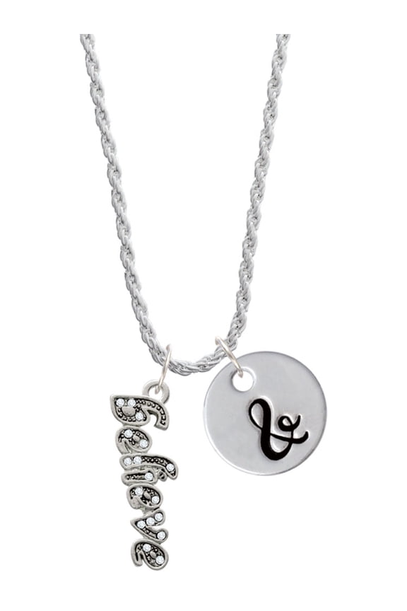 Silvertone Crystal Script ''Believe'' Silvertone Script Initial Disc - & - Charm Necklace, 20"+3"
