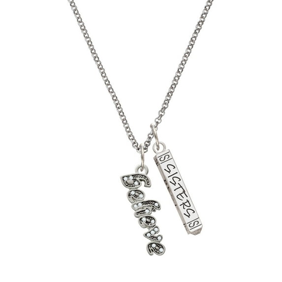 Delight Jewelry Silvertone Crystal Script ''Believe'' Silvertone Sisters Best Friends Forever Bar Charm Necklace, 23"