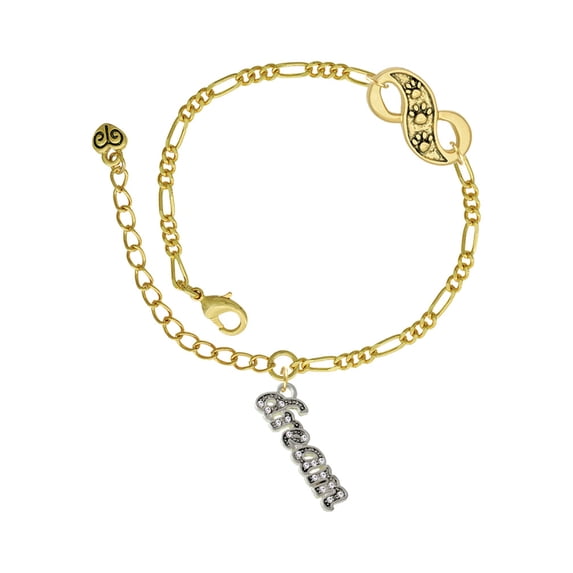 Delight Jewelry Silvertone Crystal Script ''Dream'' Gold-tone Paw Infinity Link Chain Bracelet, 6"+2" Extender
