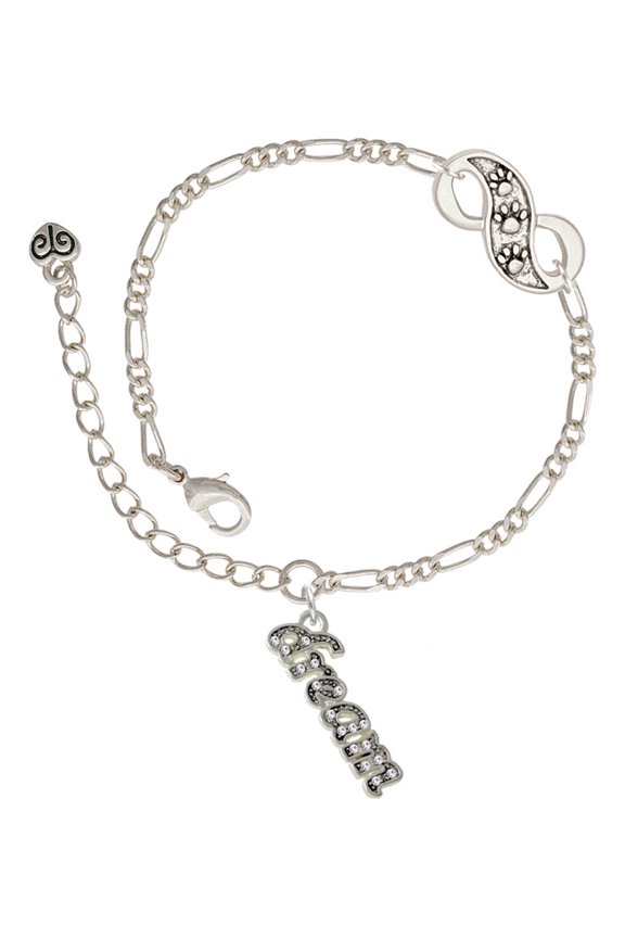 Silvertone Crystal Script ''Dream'' Silver-tone Paw Infinity Link Chain Bracelet, 6"+2" Extender