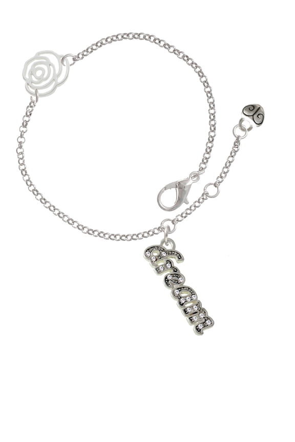 Silvertone Crystal Script ''Dream'' Silver-tone Rose Link Chain Bracelet, 6.25"+1.75" Extender