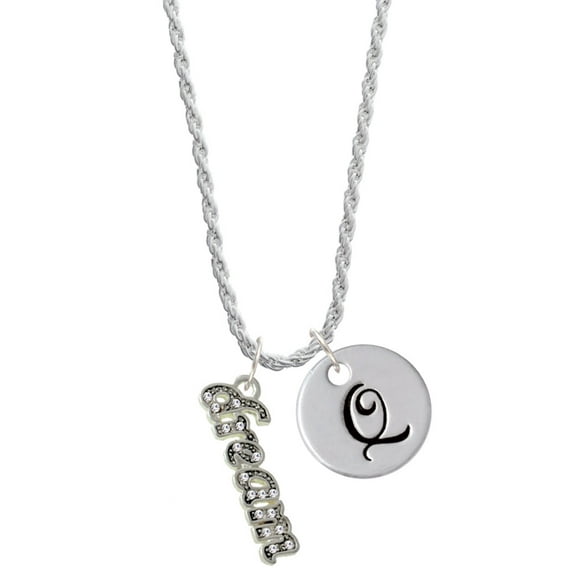 Delight Jewelry Silvertone Crystal Script ''Dream'' Silvertone Script Initial Disc - Q - Charm Necklace, 20"+3"