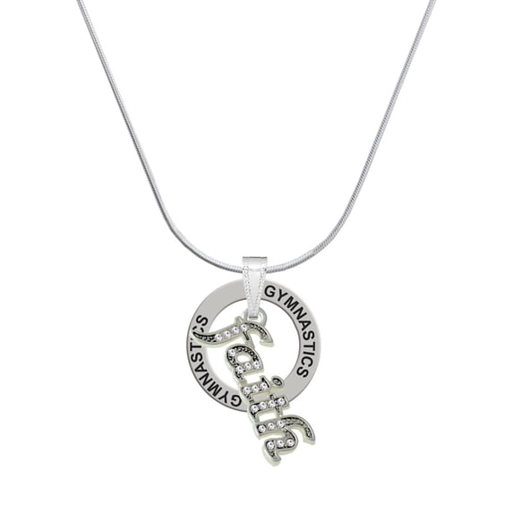 Delight Jewelry Silvertone Crystal Script ''Faith'' Gymnastics Ring Charm Necklace, 18"