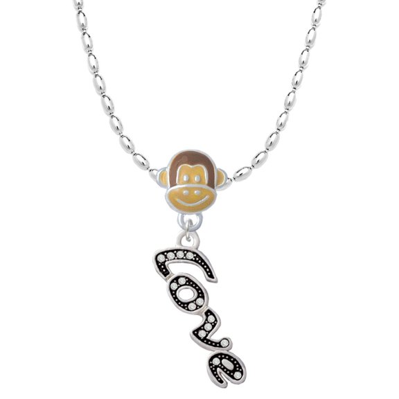 Delight Jewelry Silvertone Crystal Script ''Love'' Mia Monkey Charm Necklace