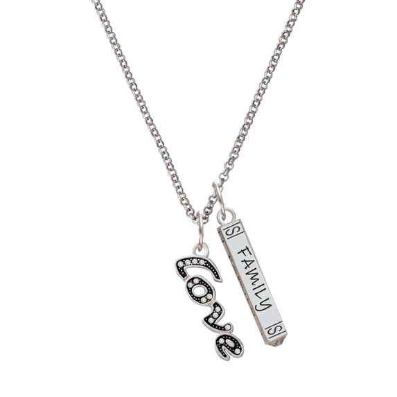 Delight Jewelry Silvertone Crystal Script ''Love'' Silvertone Family Bar Charm Necklace, 23"