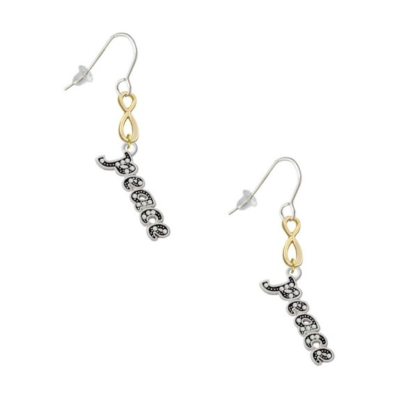 Delight Jewelry Silvertone Crystal Script ''Peace'' Gold Tone Infinity French Earrings