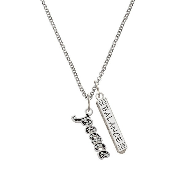 Delight Jewelry Silvertone Crystal Script ''Peace'' Silvertone Balance Bar Charm Necklace, 23"