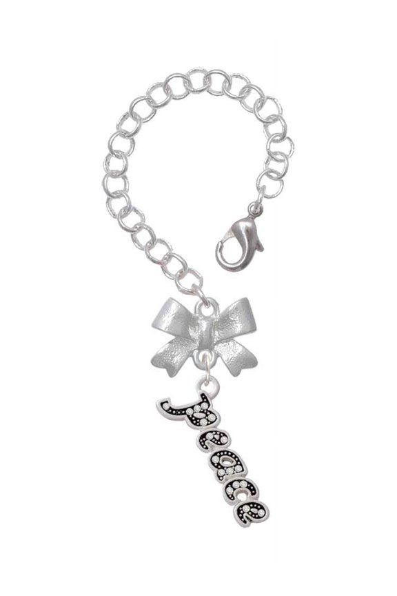 Silvertone Crystal Script ''Peace'' - Silvertone Bow Charm Accessory for Tumblers and Thermal Cups