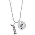 thumbnail image 1 of Delight Jewelry Silvertone Crystal Script ''Peace'' Silvertone Script Initial Disc - P - Charm Necklace, 20"+3", 1 of 4
