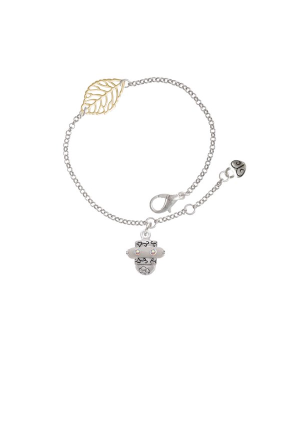 Silvertone Crystal Spinner - Goldtone Leaf Delicate Bracelet, 6.25+1.75"