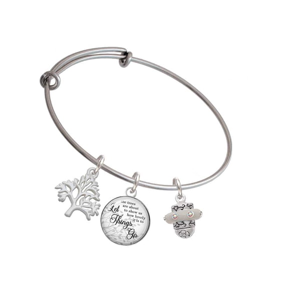 Delight Jewelry Silvertone Crystal Spinner Silvertone Let Things Go Tree Charm Bangle Bracelet