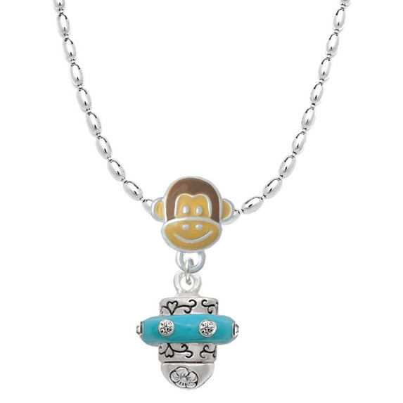Delight Jewelry Silvertone Crystal Teal Spinner Mia Monkey Charm Necklace