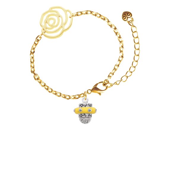 Delight Jewelry Silvertone Crystal Yellow Spinner Gold-tone Flower Link Chain Bracelet, 6.75"+2" Extender