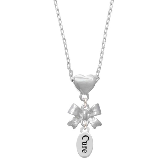 Delight Jewelry Silvertone Cure in oval Silver tone Bow Heart Necklace