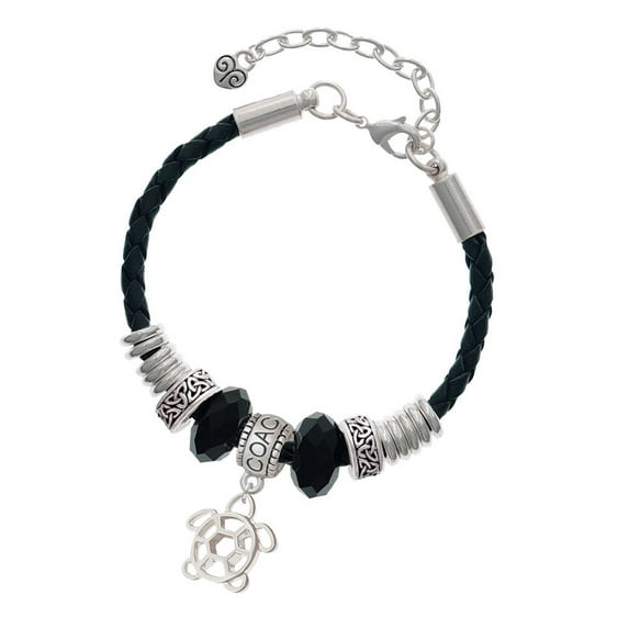 Delight Jewelry Silvertone Cutout Sea Turtle Coach Celtic Knot Leather Bead Bracelet, 7"+2" Extender