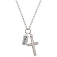 thumbnail image 1 of Delight Jewelry Silvertone Dance Be Strong and Courageous Engraved Cross Zoey Necklace, 28", 1 of 4