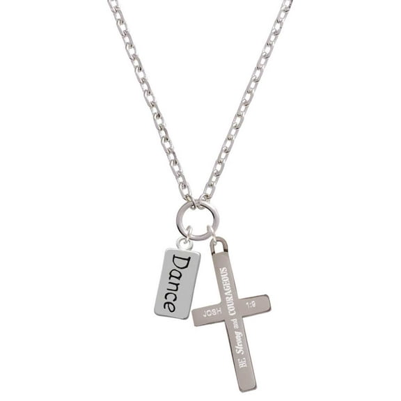 Delight Jewelry Silvertone Dance Be Strong and Courageous Engraved Cross Zoey Necklace, 28"