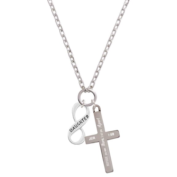 Delight Jewelry Silvertone Daughter Infinity Sign I Set You Apart Engraved Cross Zoey Necklace, 28"