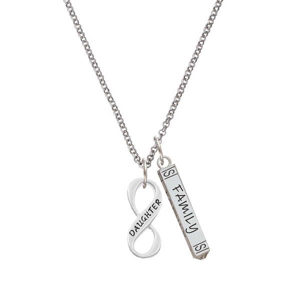 Delight Jewelry Silvertone Daughter Infinity Sign Silvertone Family Bar Charm Necklace, 23"