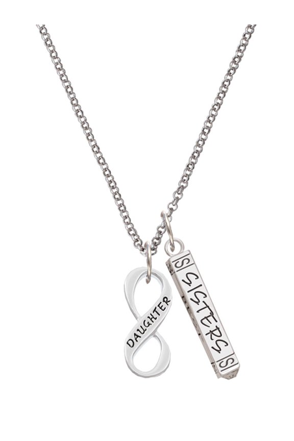 Silvertone Daughter Infinity Sign Silvertone Sisters Best Friends Forever Bar Charm Necklace, 23"