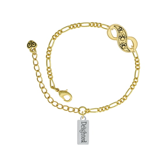 Delight Jewelry Silvertone Delighted Rectangle Gold-tone Paw Infinity Link Chain Bracelet, 6"+2" Extender