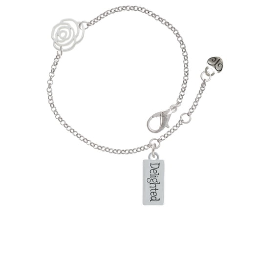 Delight Jewelry Silvertone Delighted Rectangle Silver-tone Rose Link Chain Bracelet, 6.25"+1.75" Extender