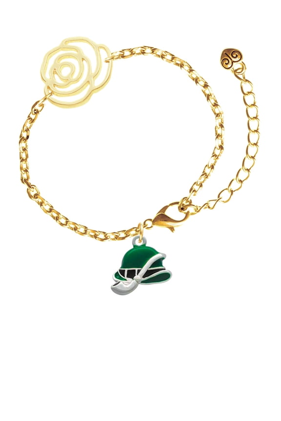 Silvertone Derby Hat with Pipe Gold-tone Flower Link Chain Bracelet, 6.75"+2" Extender