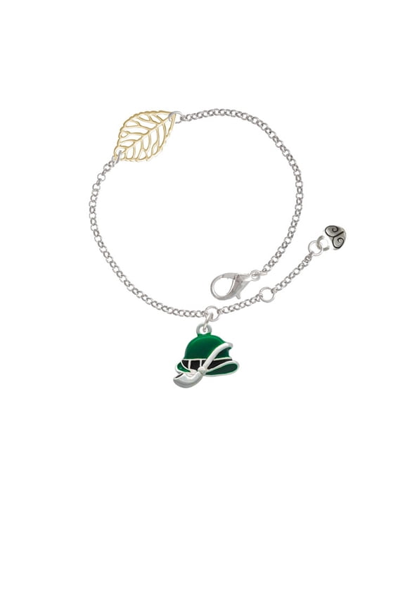 Silvertone Derby Hat with Pipe - Goldtone Leaf Delicate Bracelet, 6.25+1.75"