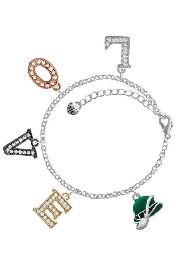 Silvertone Derby Hat with Pipe Multi-Colored Crystal Love Charm Bracelet