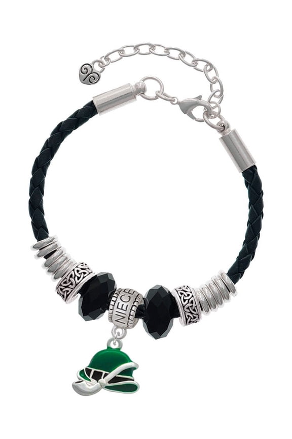 Silvertone Derby Hat with Pipe Niece Celtic Knot Leather Bead Bracelet, 7"+2" Extender