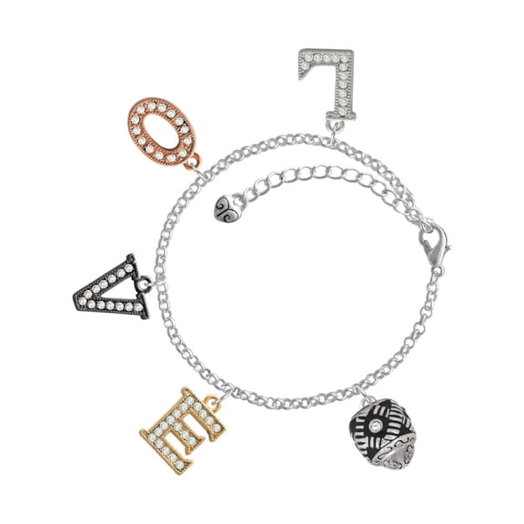 Delight Jewelry Silvertone Diagonal Banded Barrel with Clear Crystals Spinner Multi-Colored Crystal Love Charm Bracelet