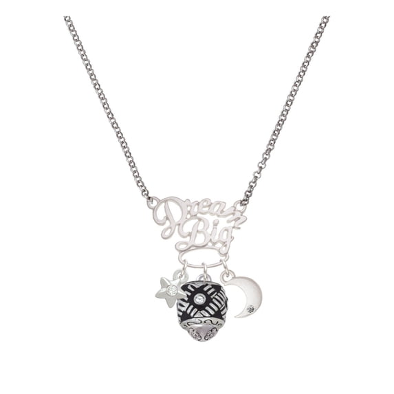 Delight Jewelry Silvertone Diagonal Banded Barrel with Clear Crystals Spinner Silvertone Dream Big Pendant Necklace, 25"