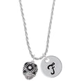 thumbnail image 1 of Delight Jewelry Silvertone Diagonal Banded Barrel with Clear Crystals Spinner Silvertone Script Initial Disc - F - Charm Necklace, 20"+3", 1 of 4