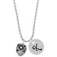 thumbnail image 1 of Delight Jewelry Silvertone Diagonal Banded Barrel with Clear Crystals Spinner Silvertone Script Initial Disc - K - Charm Necklace, 20"+3", 1 of 4