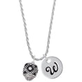 thumbnail image 1 of Delight Jewelry Silvertone Diagonal Banded Barrel with Clear Crystals Spinner Silvertone Script Initial Disc - W - Charm Necklace, 20"+3", 1 of 4