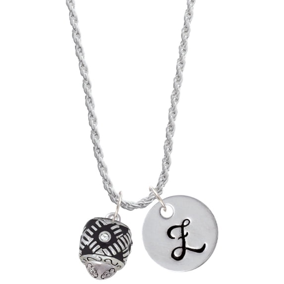 Delight Jewelry Silvertone Diagonal Banded Barrel with Clear Crystals Spinner Silvertone Script Initial Disc - Z - Charm Necklace, 20"+3"