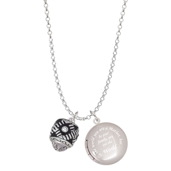 Delight Jewelry Silvertone Diagonal Banded Barrel with Clear Crystals Spinner To the World You are a Mother Locket Necklace