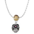 thumbnail image 1 of Delight Jewelry Silvertone Diagonal Banded Barrel with Hot Pink Crystals Spinner Mia Monkey Charm Necklace, 1 of 4